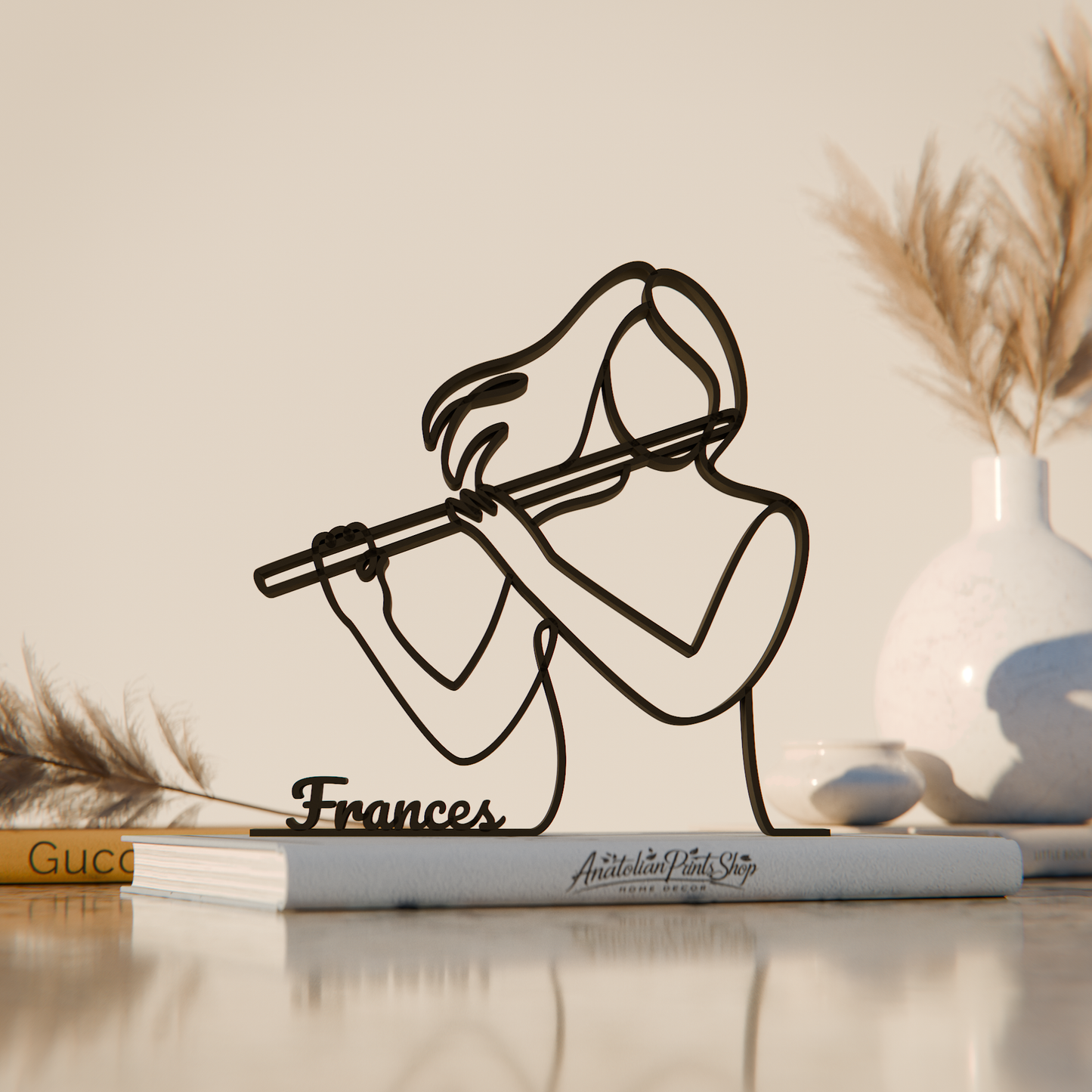 Female Flute Player - Customized Line Art Figure