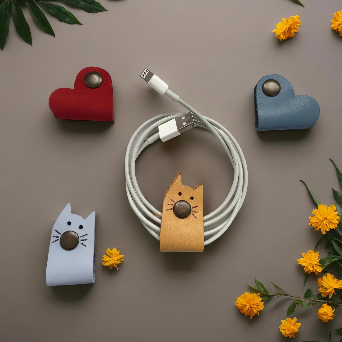 Genuine Leather cat lovers cable, cord holder | Cat lover gift, Genuine Leather organizer, earbud holder, hostess gifts, earphone holder
