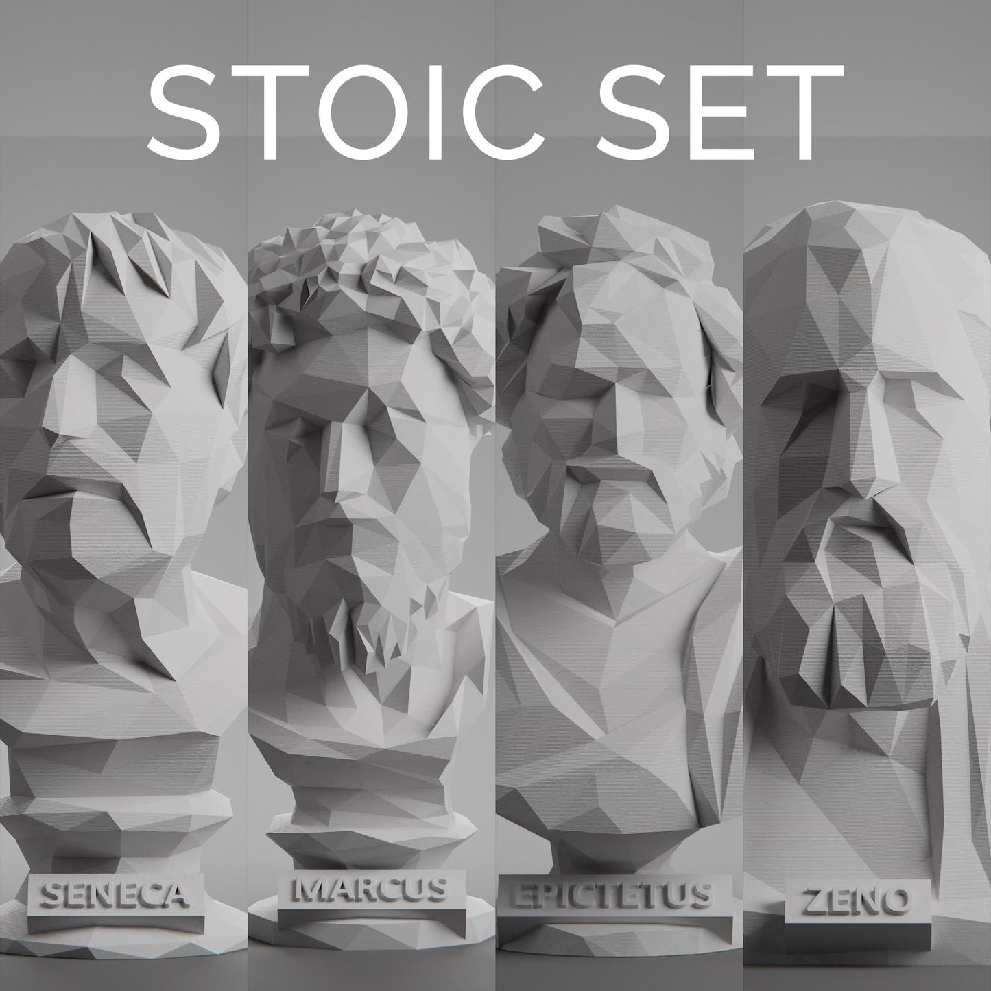 Stoic Set, Low Poly Bust, Greek Stoic Philosopher Sculpture, Stoic Sculpture, 3D Printed Gift, Home Decor, Office Decor