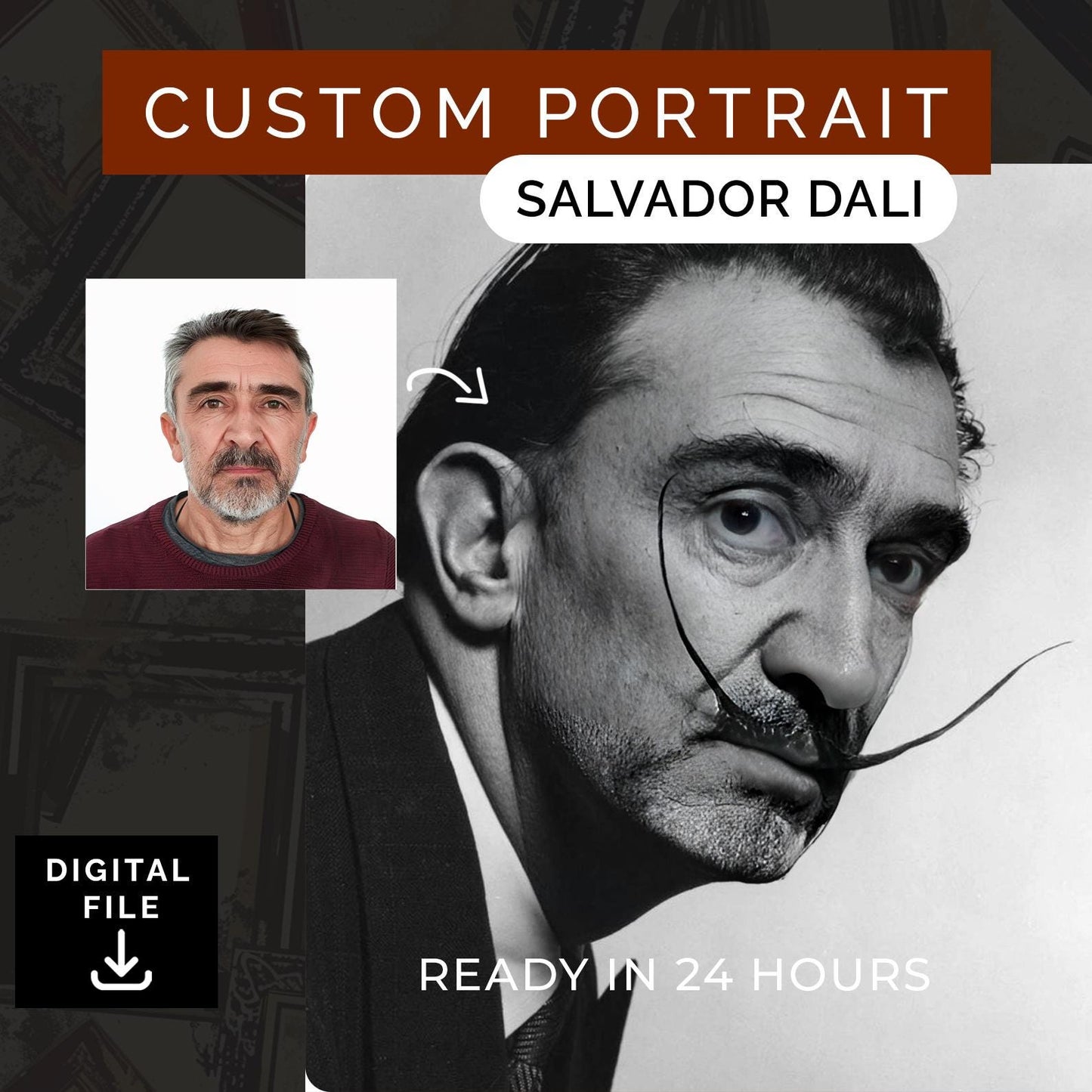 Customized Salvador Dali Portrait from Photo, Turn Me Into Salvador Dali | Custom Portrait Gift | Halloween Gift | Digital Download