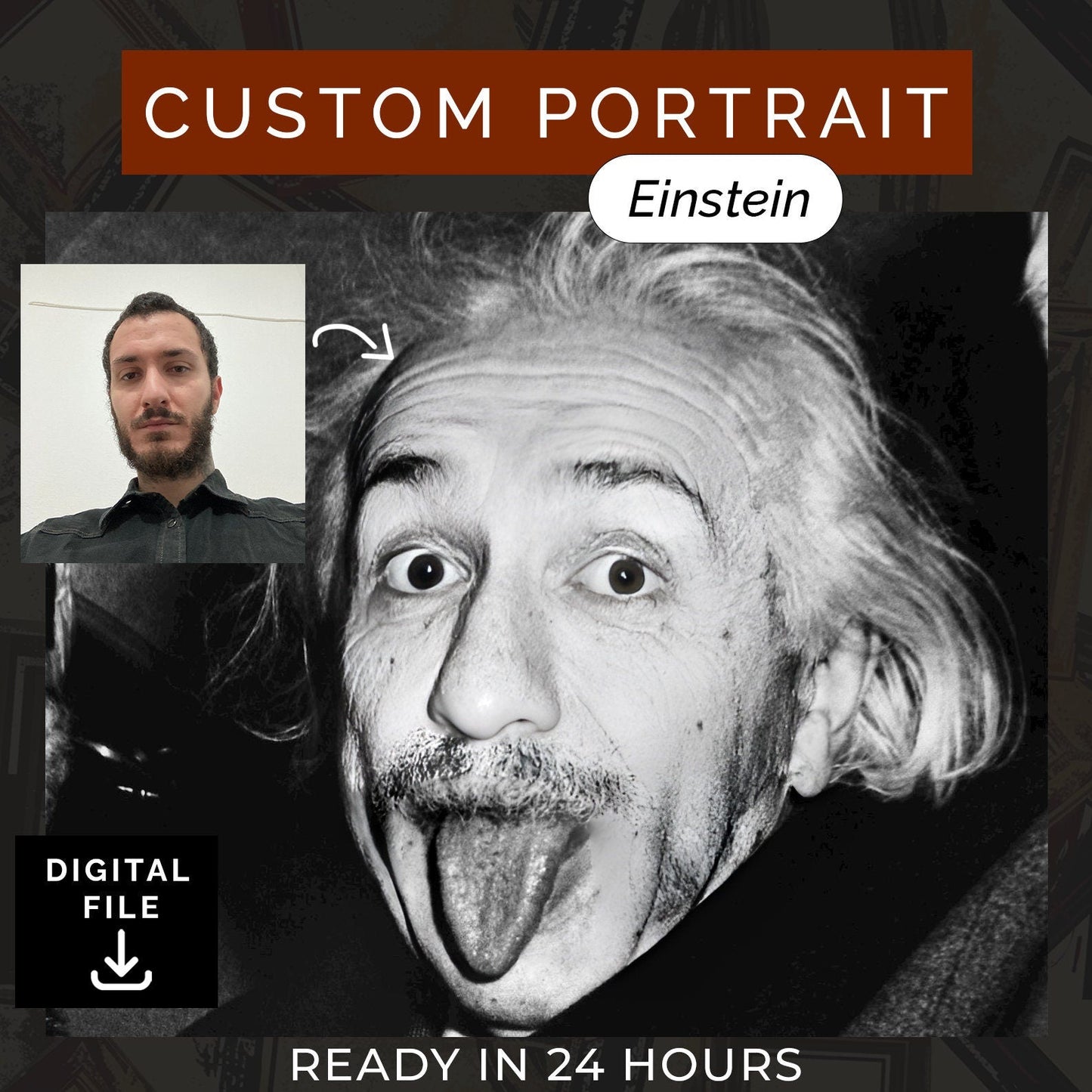 Anatolian HandsCustomized Einstein from Photo, Turn Me Into a Albert Einstein Painting | Custom Portrait Gift | Valentines Day| Digital Download