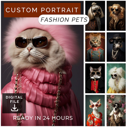 Customized FASHION PET Portraits from Photo, Turn Your Pet Into a Supermodel | Custom Portrait Gift | Valentines Day Gift | Digital Download