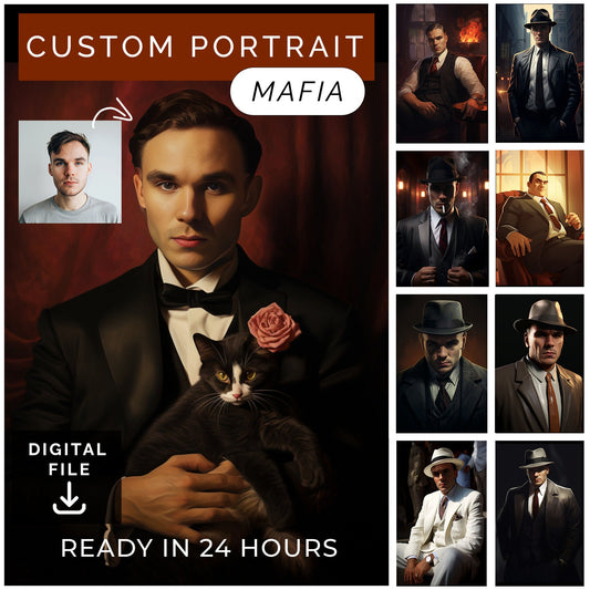 Customized Mafia Portrait from Photo, Turn Me Into a Mafia Man | Custom Portrait Gift | Valentines Day Gift |  Digital Download