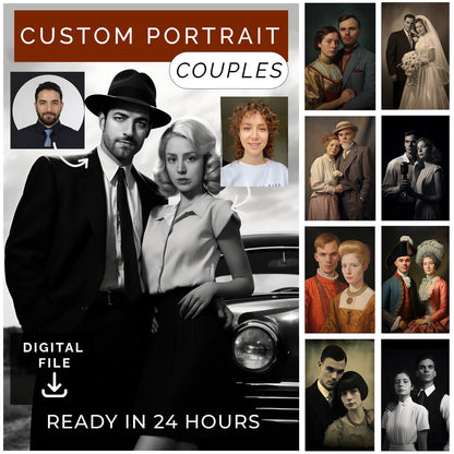 Customized COUPLE Portrait from Photo, Turn Me Into Romantic Couple | Custom Portrait Gift | Valentines Day Gift |  Digital Download