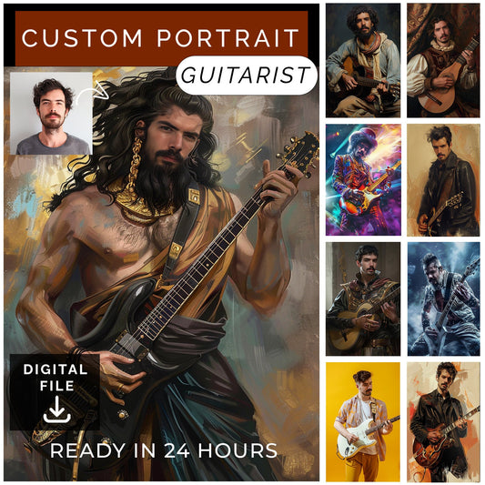 Customized Guitarist Portrait from Photo, Turn Me Into a Rockstar | Custom Portrait Gift | Valentines Day Gift | Digital Download