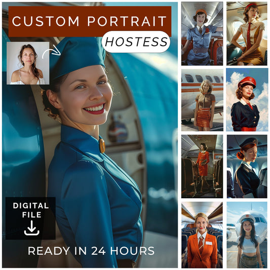 Customized Flight Attendant Portrait from Photo, Turn Me Into an Air Host | Custom Portrait Gift | Valentines Day Gift |  Digital Download