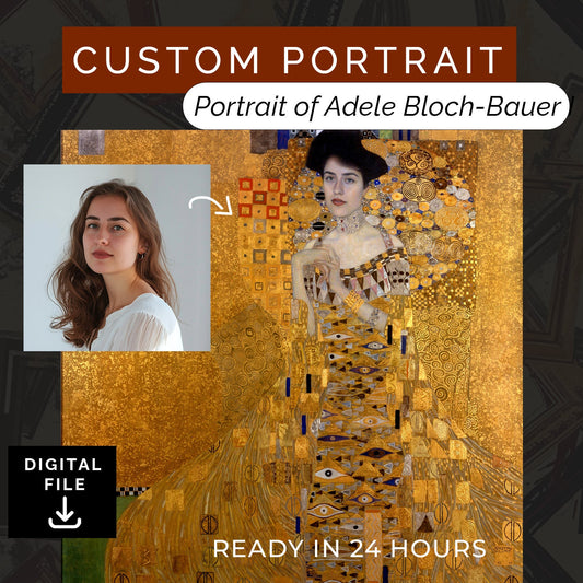 Customized Portrait of Adele Bloch-Baue I from Photo, Turn Me Into a Gustav Klimt Painting | Custom Portrait Gift | Digital Download